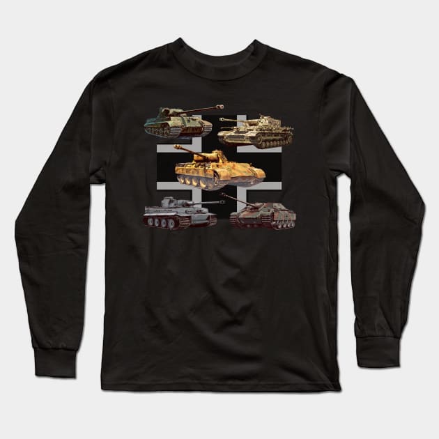 German Tanks WW2 V Panther Jagdpanther Tiger 1 Tiger 2 Long Sleeve T-Shirt by F&L Design Co.